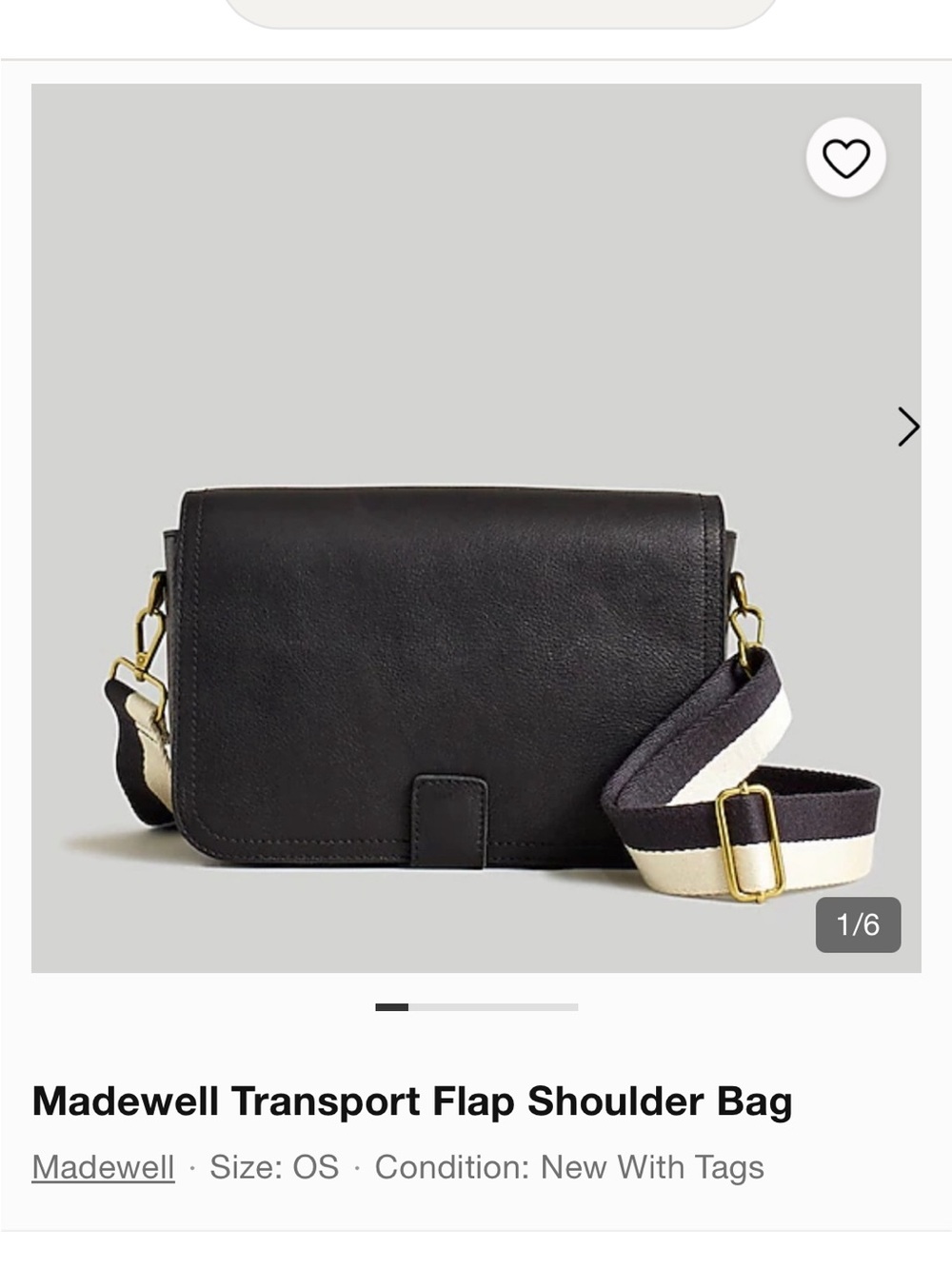Madewell Black Flap Shoulder Bag with Striped Strap